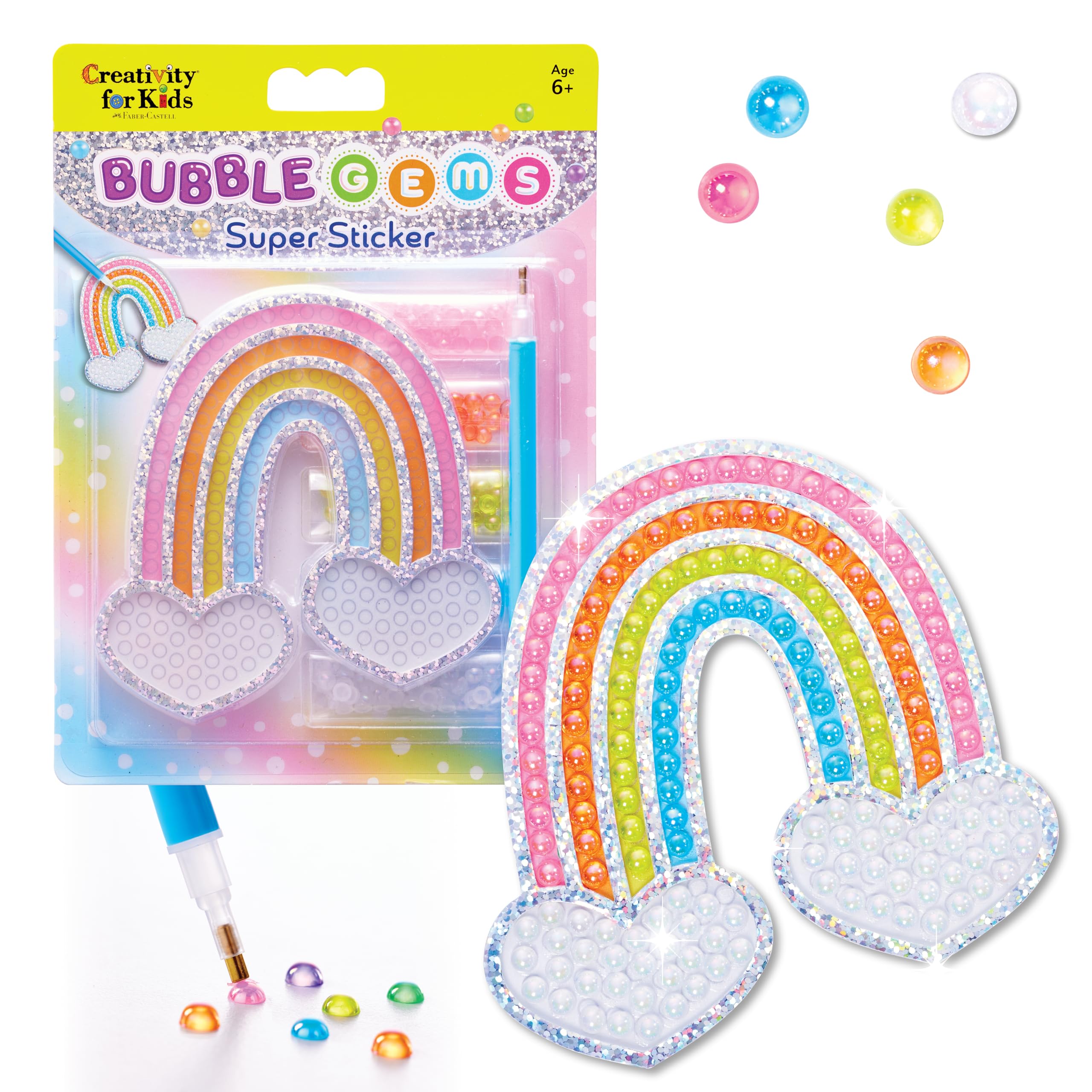 Creativity for Kids Bubble Gem Super Sticker: Rainbow, Diamond Art Kits for Kids, Mini Craft Kit and Easter Basket Stuffers for Girls, Window Art Craft Kits for Girls (Ages 6+)