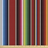 Ambesonne Cinco de Mayo Fabric by The Yard, Mexican Serape Colorful Stripes Vertical Lines Latino Design Illustration, Decorative Fabric for Upholstery and Home Accents, 1 Yard, Maroon Green