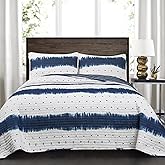 Lush Decor Jane Shibori Reversible Cotton Quilt King Size 3 Piece Set Navy - Blue Bedding Set King Quilt - Blue Quilts - Modern Decor