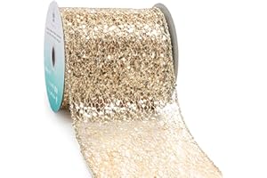 CT CRAFT LLC Sparkling Glitter Mesh Wired Ribbon 4" x 10 Yards Champagne Gold for Christmas Home Decor Bow Gift Wrapping DIY Crafts Wreath