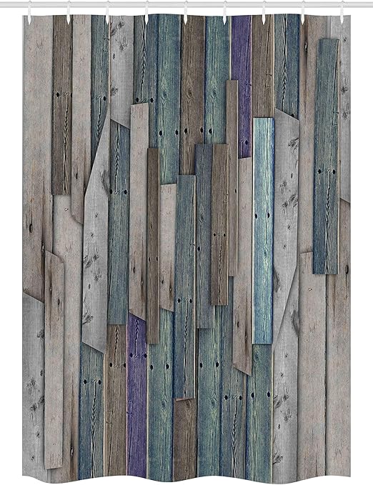 Amazon Com Ambesonne Rustic Stall Shower Curtain Image Of Blue Grey Grunge Wood Planks Barn House Door Nails Country Life Theme Print Fabric Bathroom Decor Set With Hooks 54 X 78 Teal Purple