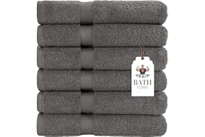 HERCULEAN Premium Bath Towels 24 x 48 Pack of 6 | Quick Dry and Highly Absorbent | 100% Cotton Terry Towels for Bathroom - Perfect for Shower - Pool and Spa - Luxury Soft Towels - Light Grey