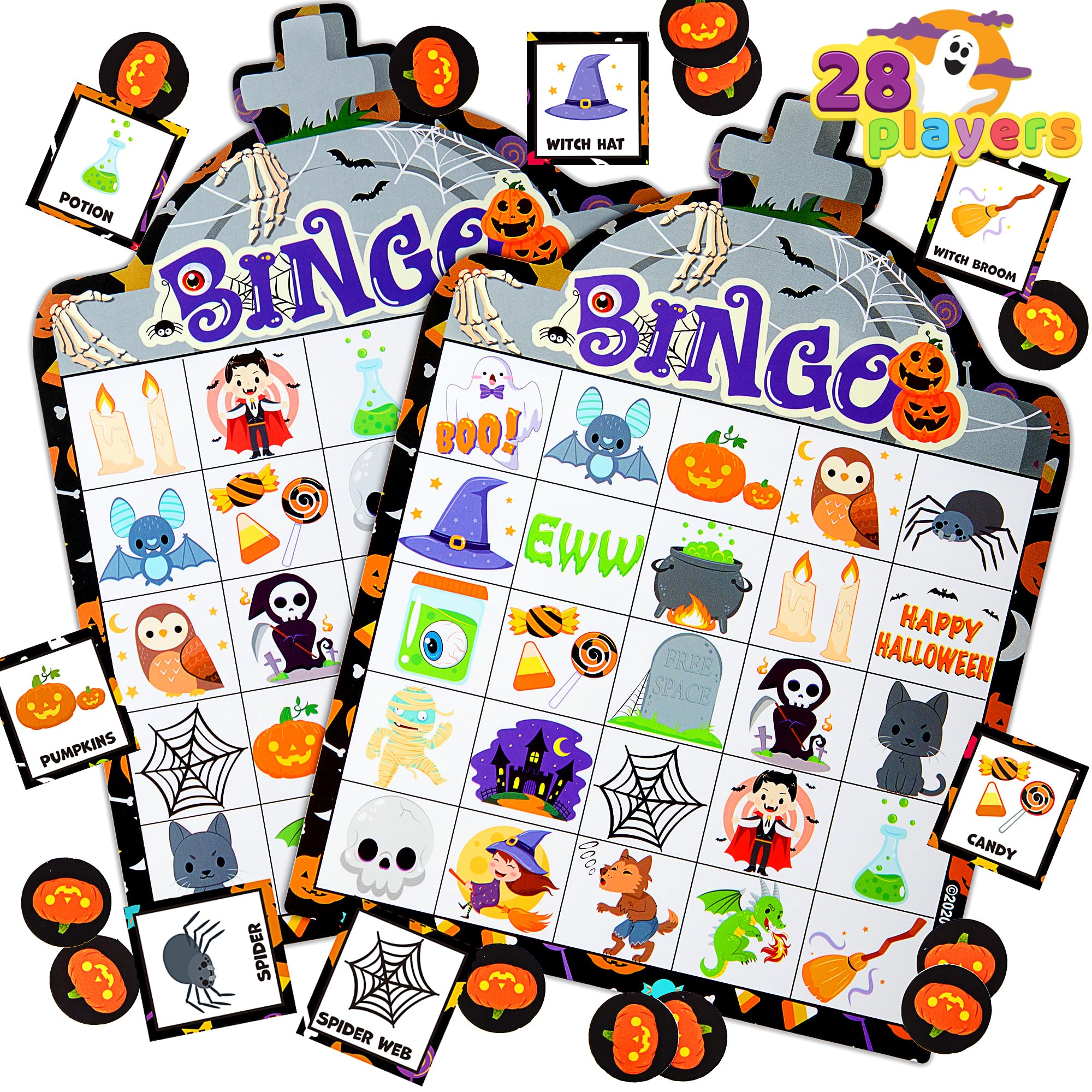28 Halloween Bingo Game Cards (5X5) for Kids Halloween Party Card Games, School Classroom Games, Trick or Treating, Halloween Party Favors Supplies, Family Activity