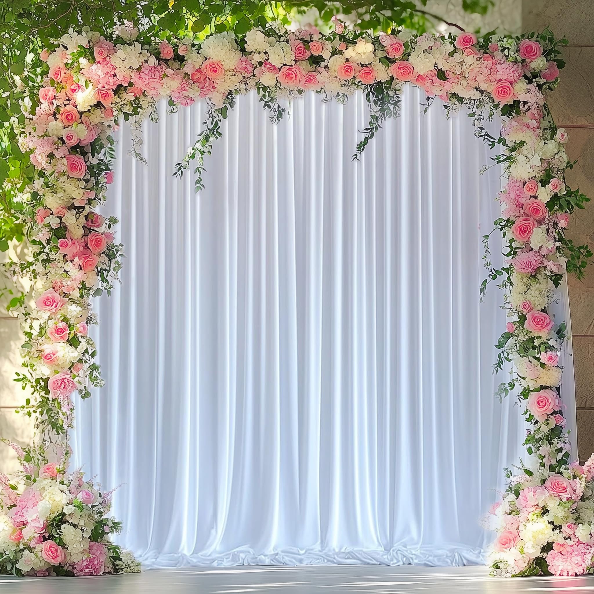 Photo 1 of Wokceer White Backdrop Curtain for Wedding Parties 10x8FT Wedding Curtains Backdrop Drapes Polyester for Photoshoot Baby Shower Birthday Party Curtains Photography Background 2 Panels 5x8FT