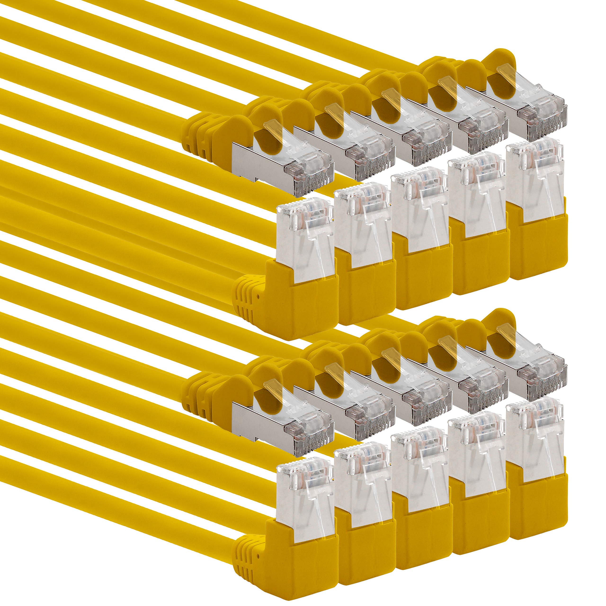 1aTTack.de 366204 Cat.6 network cable angle 90 degrees 3.0 m - yellow - pack of 10 - Cat6 patch cable (SFTP PIMF) 1000Mbit/s Rj 45 plug - 10 x 3.0 m meters yellow