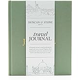 DUNCAN & STONE PAPER CO. Travel Journals - Elegant Journaling Notebook To Record All Your Travel Fun, & More - 110 Page Linen Hardcover Journal For Up To 15 Trips (Sage Green)