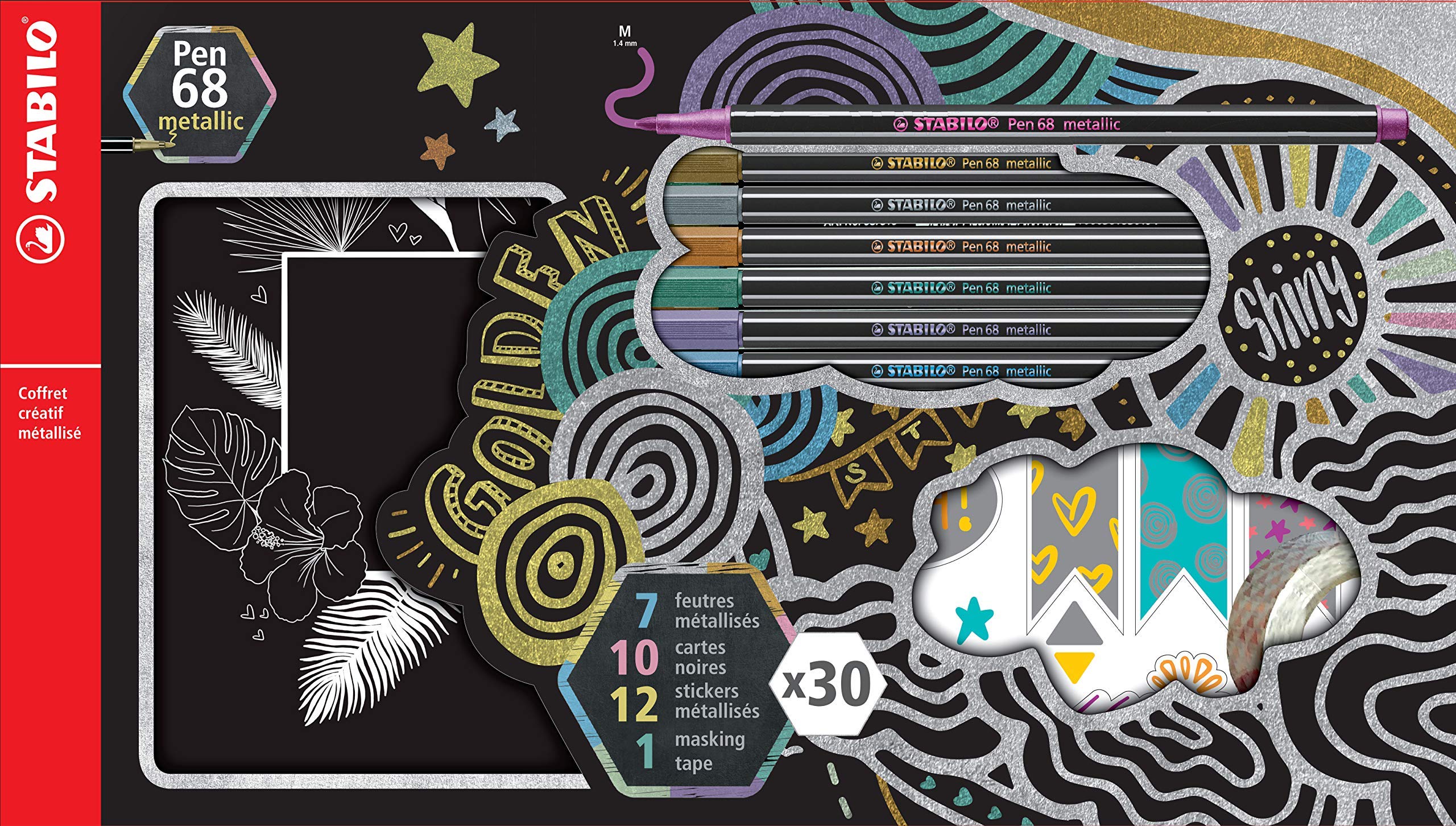 STABILO Pen 68 metallic - Premium Metallic Fibre-Tip Pen - Creative Box of 7 - Assorted Colours