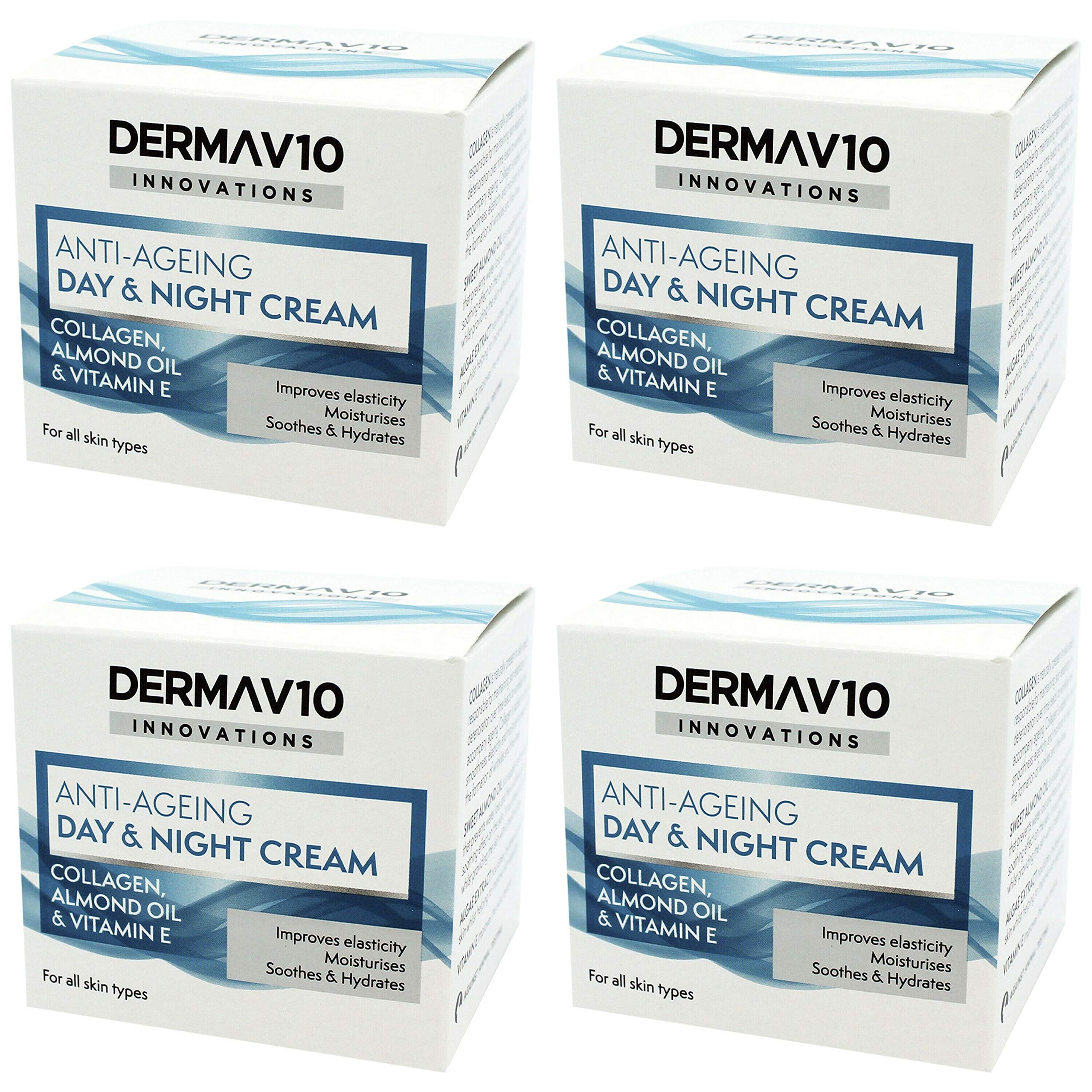 Happy Bees Bundle Derma V10 Innovations Day & Night Cream (4 Pack) Total 200 ml (Collagen, 4 Pack)