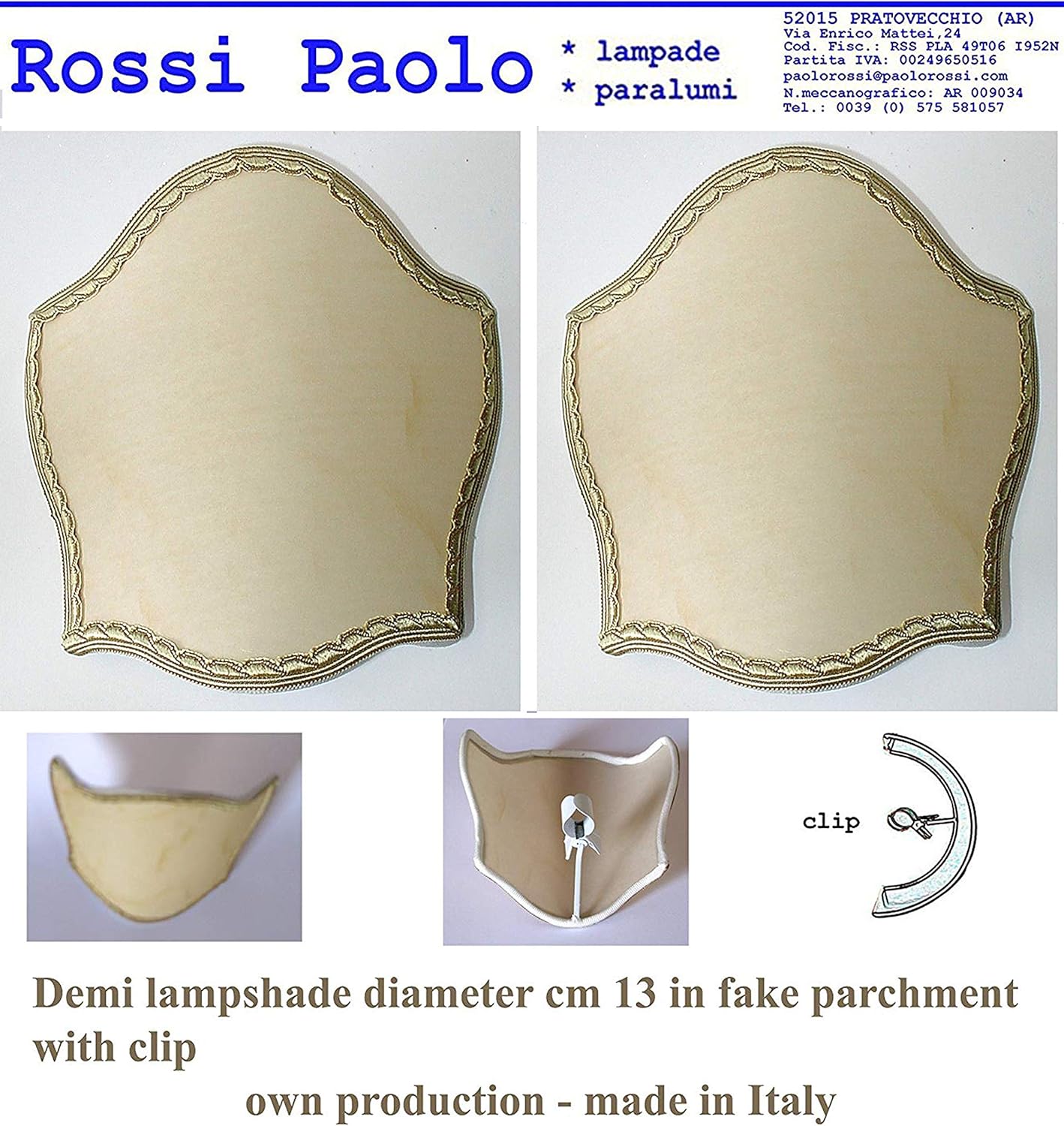 Paralume A Mezza Vela Modello Scudetto - 13 Cm, 2 Pezzi | Attacco A Pinza E14, Finta Pergamena Riflesso Oro - Foto 5