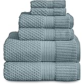 NY Loft 100% Cotton Towel Set 6 Piece | Super Soft & Absorbent Quick-Dry 2 Bath Towels 2 Hand Towels & 2 Washcloths | Textured and Durable Cotton | Premium Thick Towels | 6 Piece Set, Stormy Sea