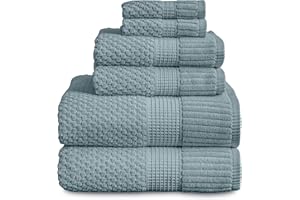 NY Loft 100% Cotton Towel Set 6 Piece | Super Soft & Absorbent Quick-Dry 2 Bath Towels 2 Hand Towels & 2 Washcloths | Textured and Durable Cotton | Premium Thick Towels | 6 Piece Set, Stormy Sea