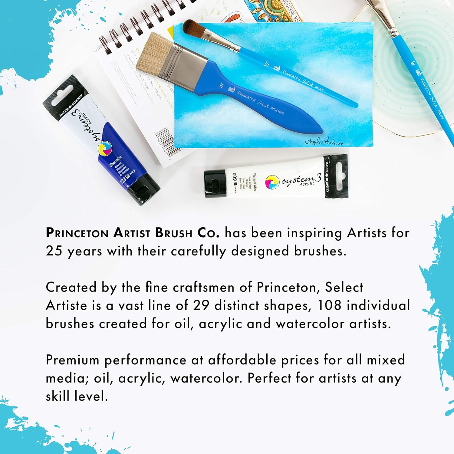 Princeton Select Artiste, Series 3750, Paint Brush for Acrylic, Watercolor and Oil, Filbert, 0