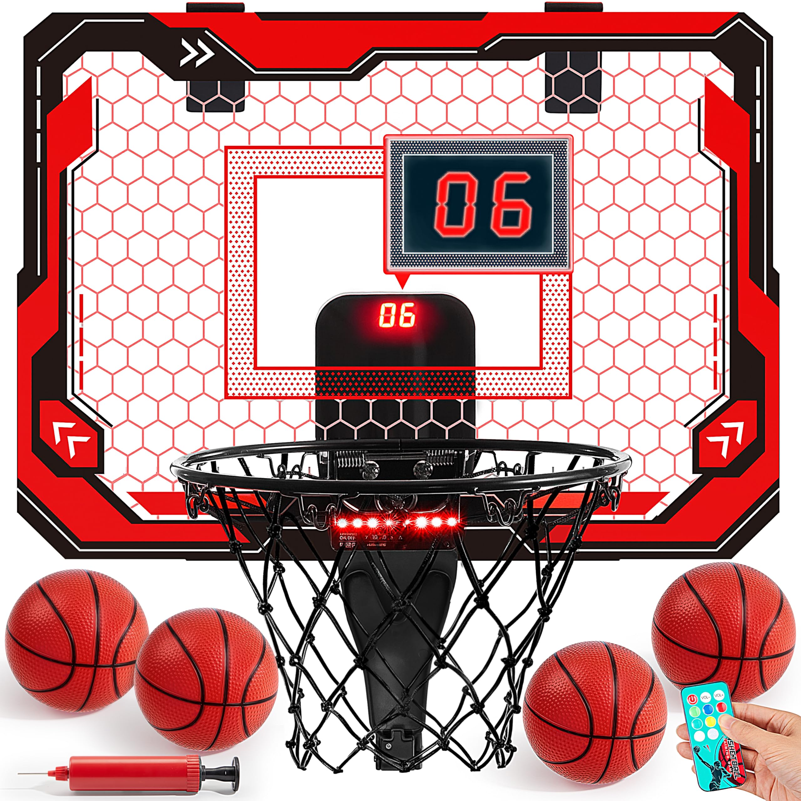 SYNCFUN Light Up Indoor Basketball Hoop for Kids, Mini Over The Door Hoop with Electronic Scoreboard & 4 Balls, Basketball Toy Gift for Boys & Girls Aged 3-12