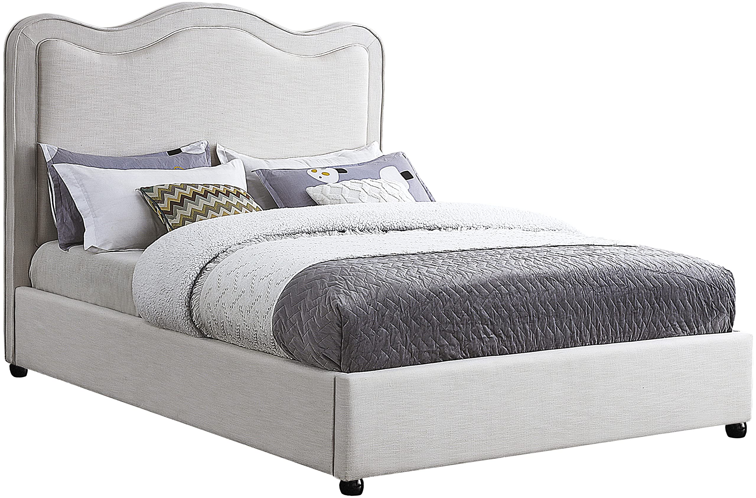 Photo 1 of *PARTIAL SET*
Meridian Furniture FelixCream-K Felix Collection Modern | Contemporary Linen Textured Fabric Upholstered Bed with Curved Headboard and Espresso Wood Legs, 81" W x 86" D x 57" H, Cream, King