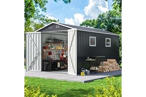 DAUSOLA 8x12 FT Outdoor Storage Shed, Metal Garden Tool Shed with Updated Frame Structure, Lockable Doors and Windows, Ideal for Backyard Garden Patio Lawn, Grey