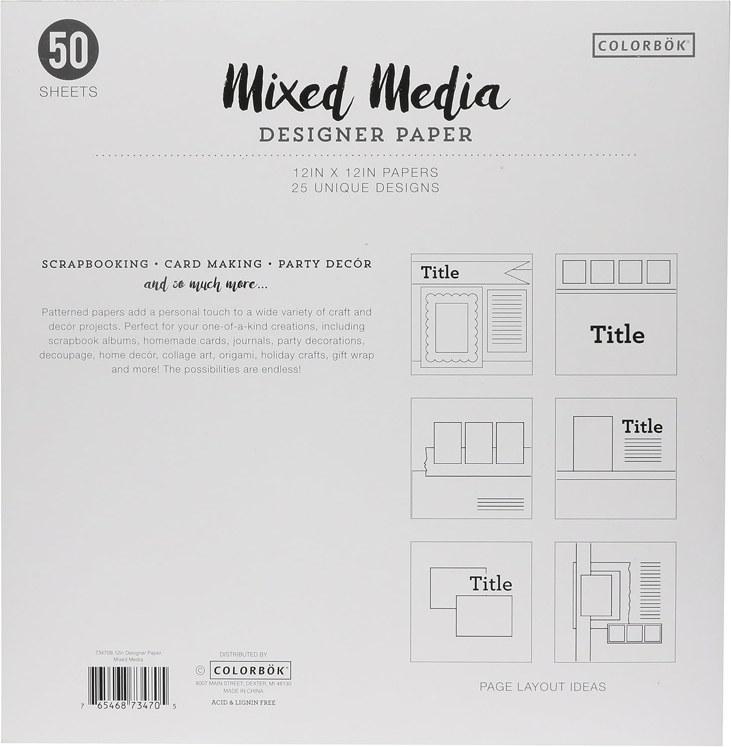 ColorBok 73470B Designer Paper Pad Mixed Media, 12" x 12", Multicolor