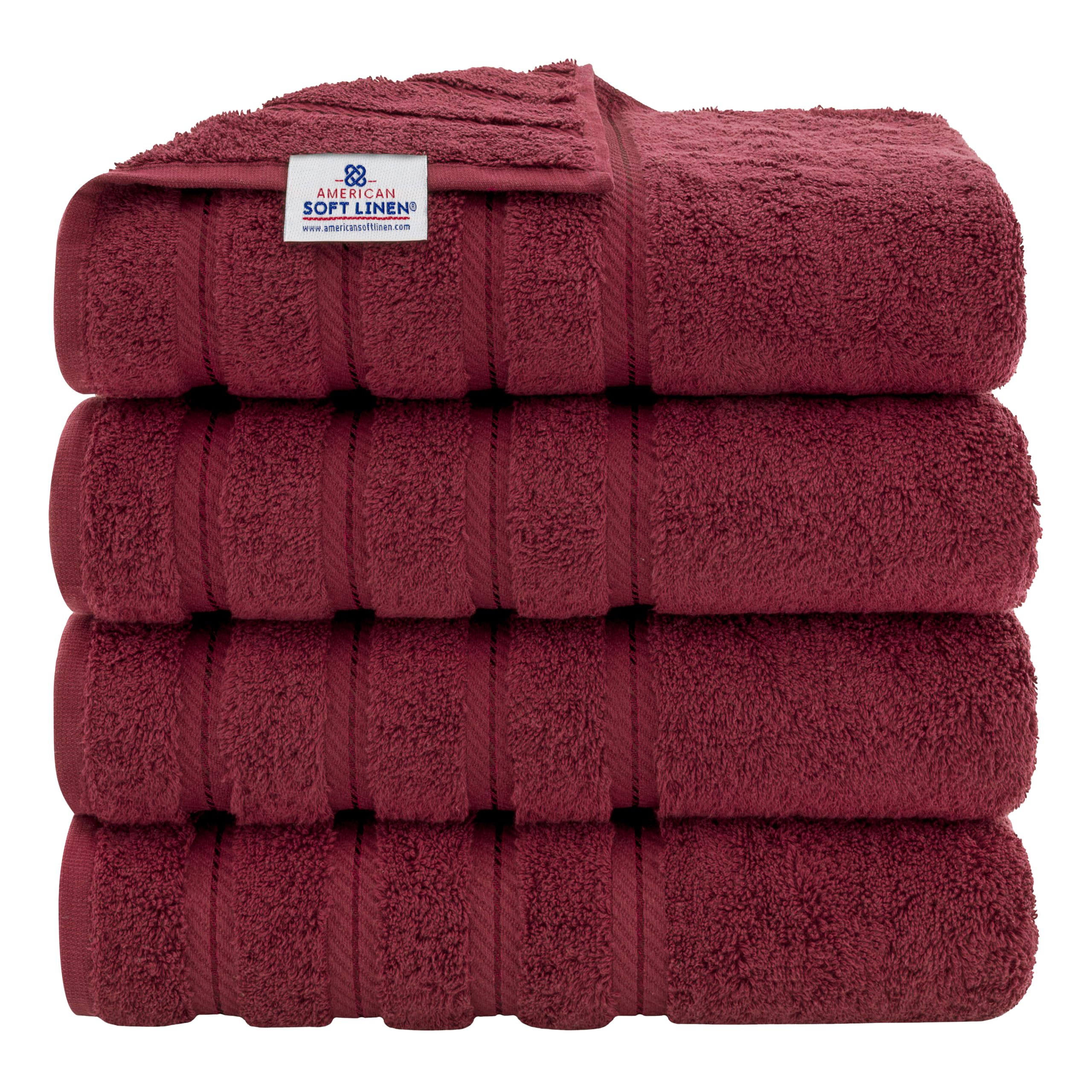 Photo 1 of American Soft Linen Luxury 4 Piece Bath Towel Set, 100% Cotton Turkish Bath Towels for Bathroom 27x54 in Extra Large Bathroom Shower Towels, Bordeaux Red Towels