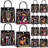 Hsei 24 Pcs Day of The Dead Gift Bags, Mexican Sugar Skull Plastic Bags | Dia De Los Muertos Treat Goodie Bag with Handles for Day of the Dead,Halloween Party Favors,Home Gathering Gift Supplies