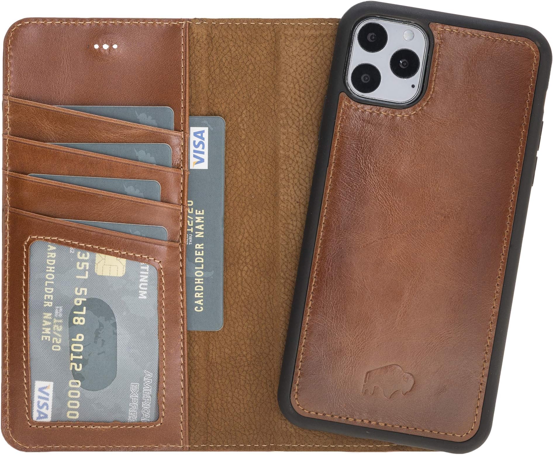 BlackBrook by Burkley Case iPhone 11 Pro Max Wallet Case - Carson Genuine Leather Detachable Wallet Case for iPhone 11 Pro Max (6.5") - Magnetic Snap-on Card Holder with Kickstand (Burnished Tan)