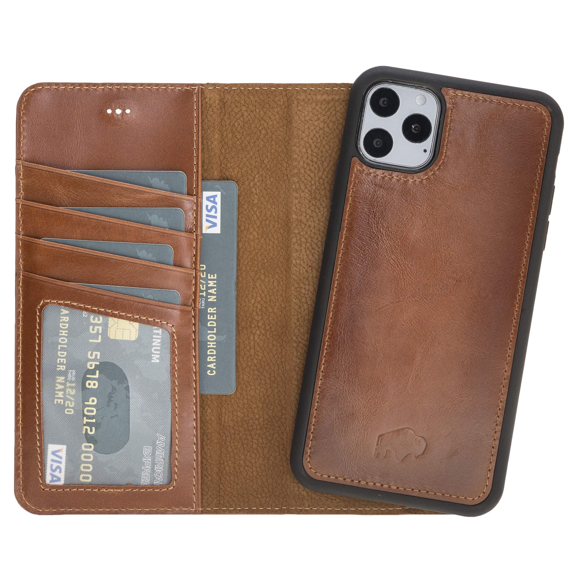 Burkley Case Carson Premium Genuine Leather Magnetic Detachable Snap-on  Case Wallet with Flap Closure for Apple iPhone 11 Pro Max (Burnished
