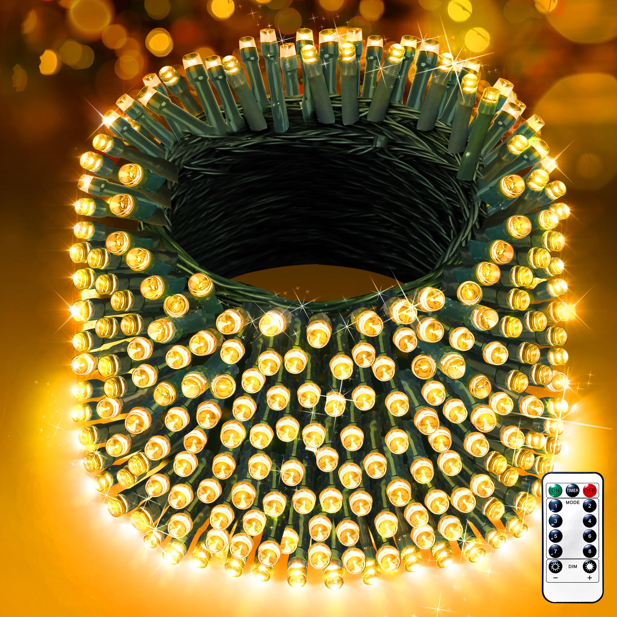 Photo 1 of XURISEN 403FT 1000 LED Christmas Lights Outdoor Green Wire String Lights 8 Modes with Timer Memory Waterproof Fairy Light Plug in for Xmas Tree Wedding Yard Party Holiday Decorations(Warm White)