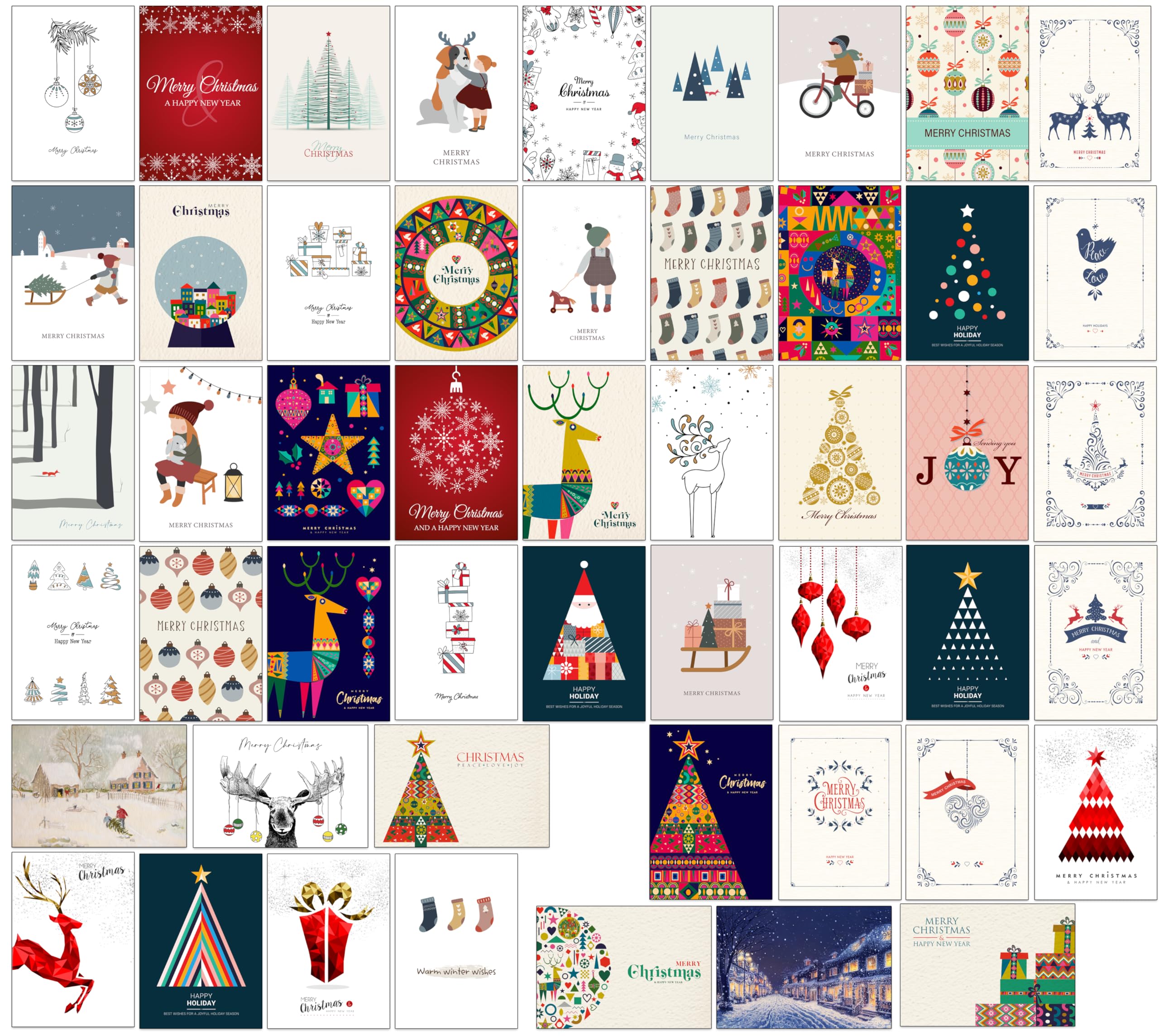50 of our Most Popular Christmas Cards with 50 Different Designs with Recycled Kraft Paper Envelopes (Popular)