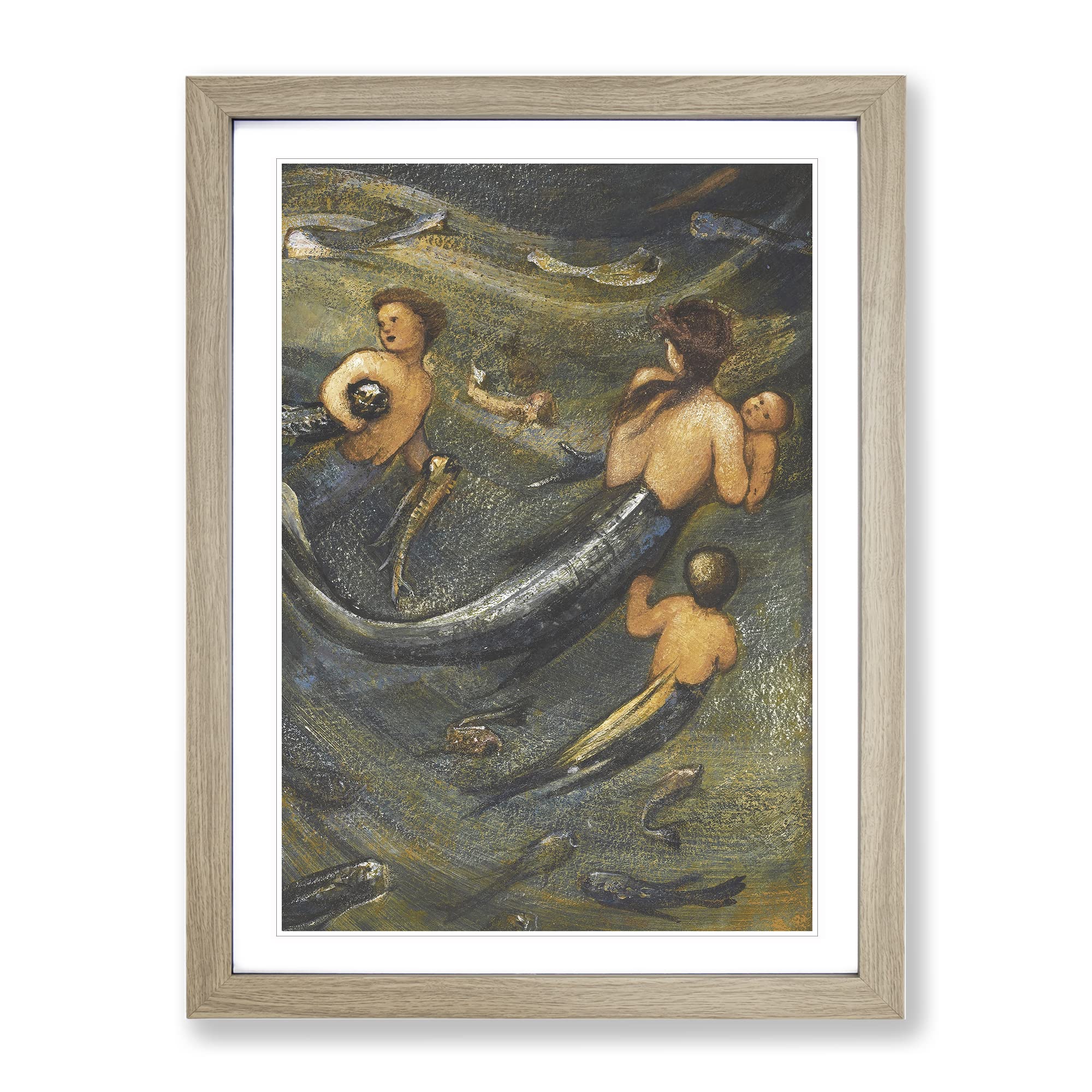 Edward Burne Jones Mermaids Classic Painting Framed Wall Art Print, Ready to Hang Picture for Living Room Bedroom Home Office Décor, Oak A4 (34 x 25 cm)