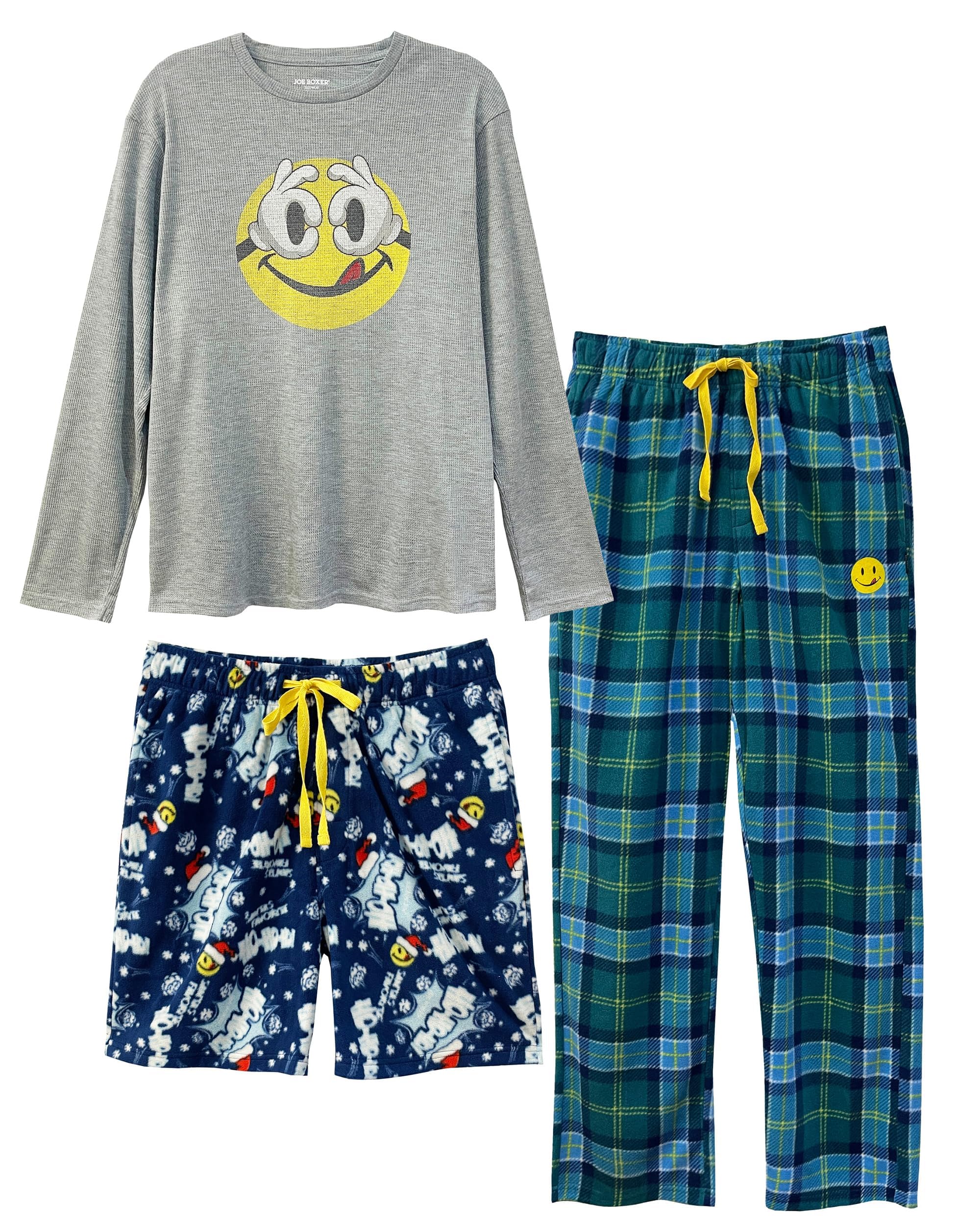 JOE BOXER Men\'s Moisture-Wicking 3-Pack Sleepwear Set: Pajama Pants, Elastic Banded Sleep Shorts, Long-Sleeve Crew Tee (Estate Blue, Large)