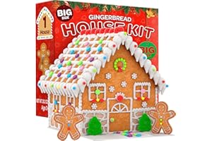 SEWANTA BIG Gingerbread House kit, Gingerbread House, Holiday Activity for Kids - Ease Crafted Grooves Decor kit; 1 Houses, 2 ppl/Fondant/Snowflakes/Candies/Jellies/Beads/Buttons/Tray. (15 Pcs Set)