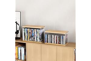 2Pack Stackable Wood Acrylic CD Holder Desk Rack Organizer Holds up to 60 CD Jewel Cases Media Storage Rack for Movie & Video