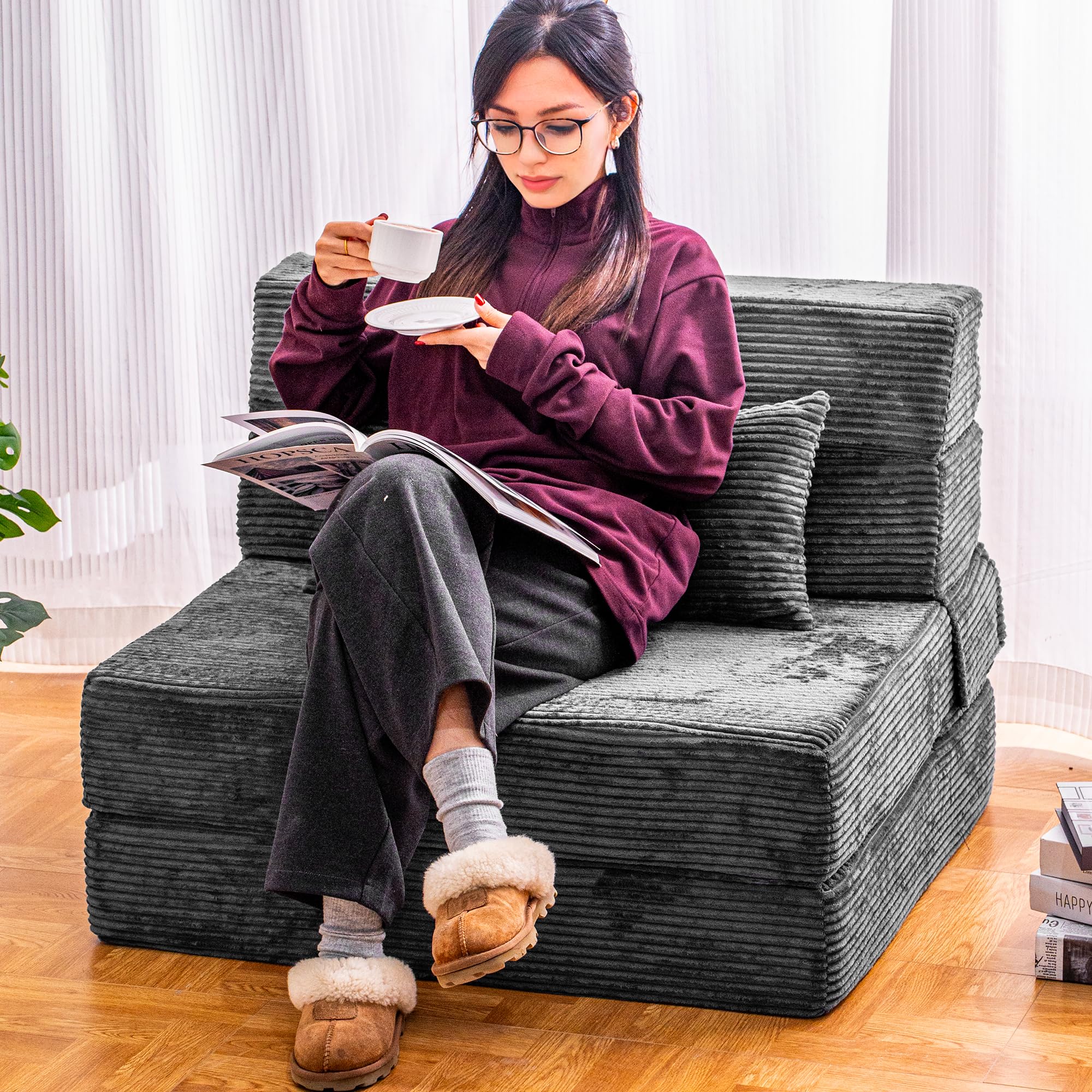Photo 1 of Cvortll Folding Sofa Bed, Convertible Sleeper Chair with Pillow, High Density Memory Foam Fold Out Couch, Foldable Mattress Futon Sofa for Living Room/Dorm/Guest Use/Apartment/Home Office
