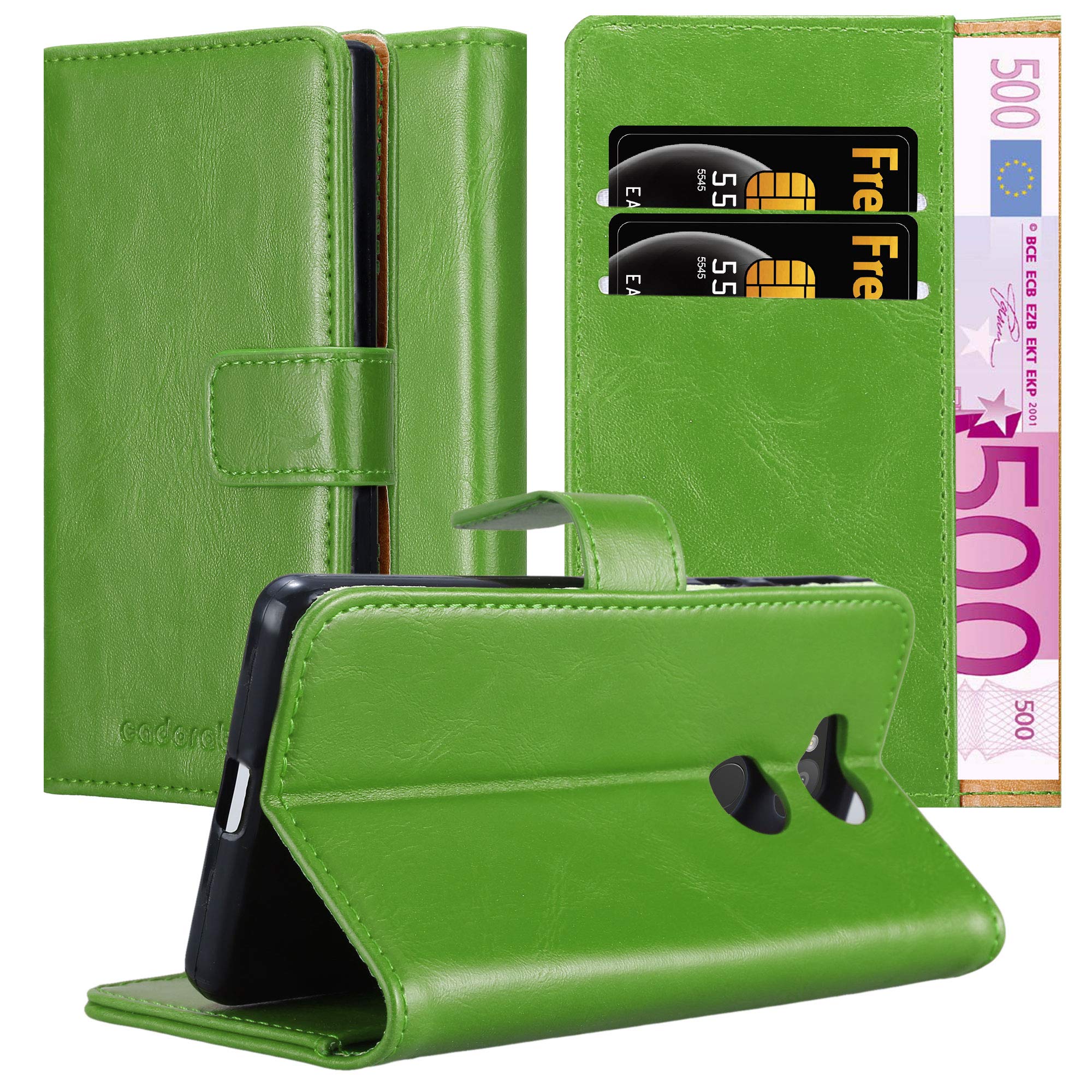 cadorabo Book Case works with Sony Xperia L2 in GRASS GREEN - with Magnetic Closure, Stand Function and Card Slot - Wallet Etui Cover Pouch PU Leather Flip