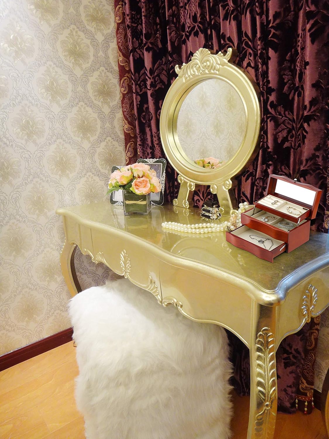 Solid Wooden Jewelry Box with Mirror and Drawer Brown: Home Improvement