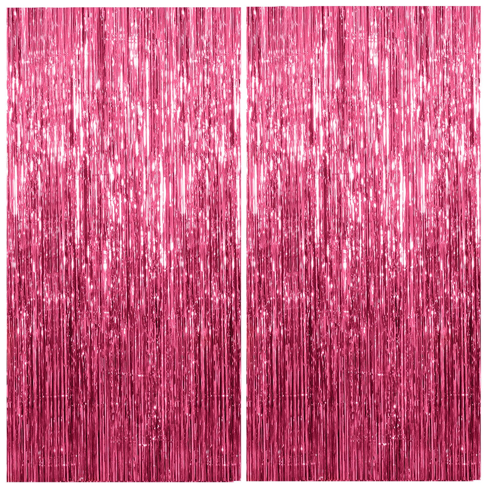 Photo 1 of 2 Pack Foil Curtain Backdrop Pink Metallic Tinsel Foil Fringe Curtains Photo Booth Props for Birthday Valentines Day Wedding Engagement Baby Shower Bachelorette Christmas Holiday Party Decorations
