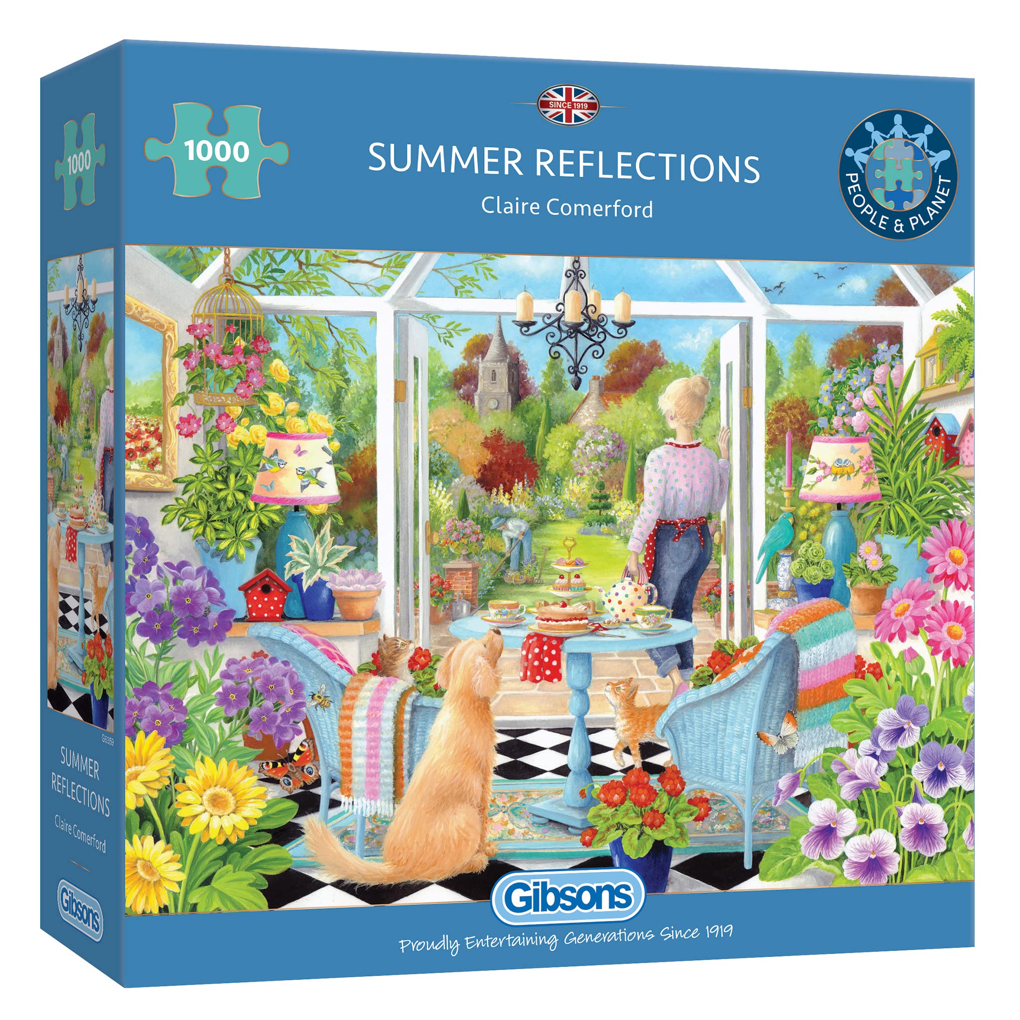 Gibsons Summer Reflections 1000 Piece Jigsaw Puzzle for Adults – Beautiful Summer Garden Scene by Claire Comerford – Premium Sustainable Puzzle Made in the UK/EU