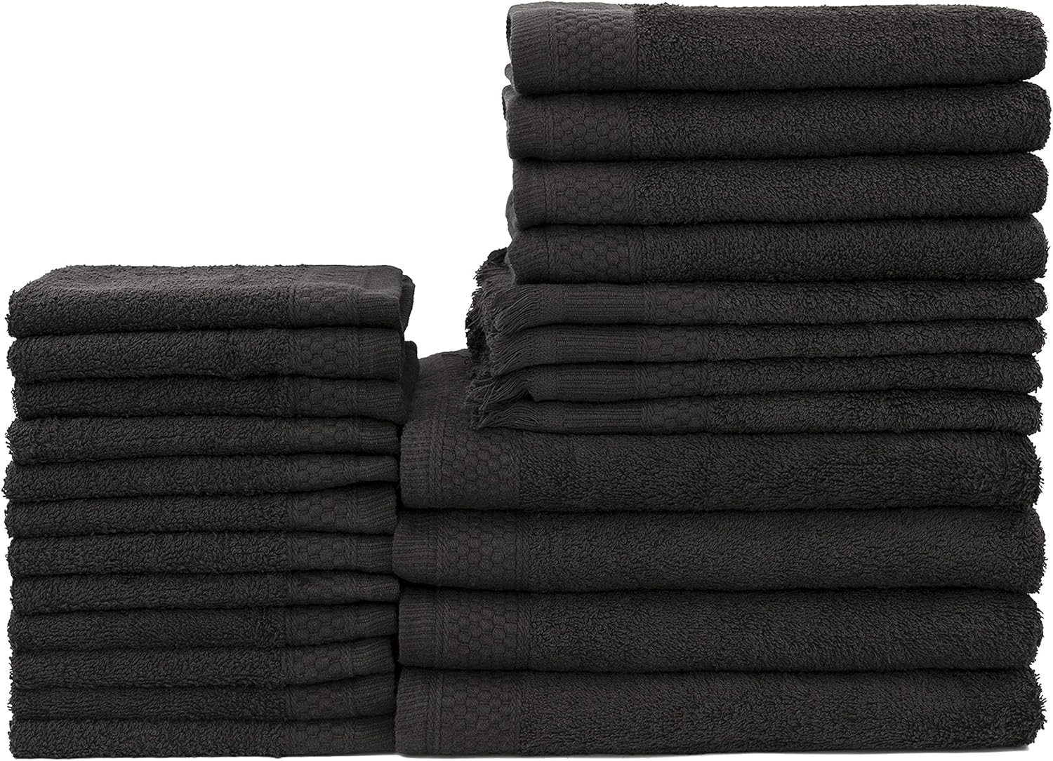 Baltic Linen Multi Count 100% Cotton Towels, 4 Bath Towels, 4 Hand Towels, 4 Fringed Fingertips, 12 Washcloths, Black, 24 Piece Set