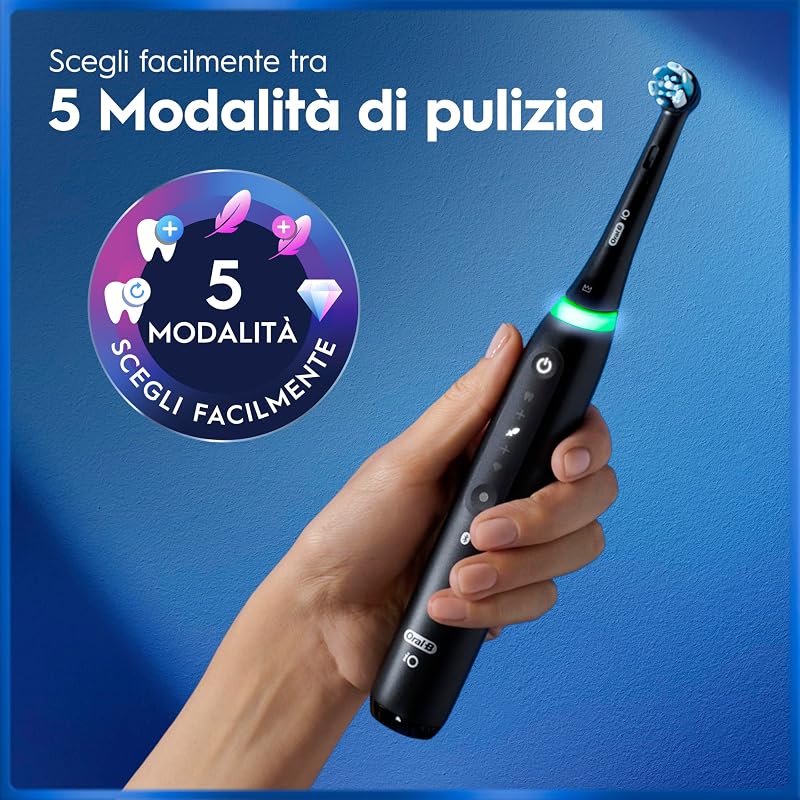 iO 5 Spazzolino Elettrico, con 3 Testina di Ricambio, Custodia, Nero