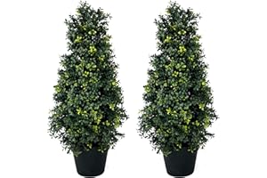 Two Artificial UV Rated 30/ inch Boxwood Cone Topiary w/Pot, Silk Tree Warehouse Indoor Outdoor Tree Bush Ball Plant Evergreen Pine LLC100391Y