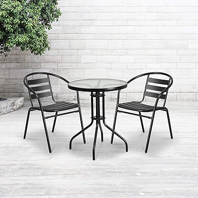 Flash Furniture Black Metal Restaurant Stack Chair with Aluminum Slats