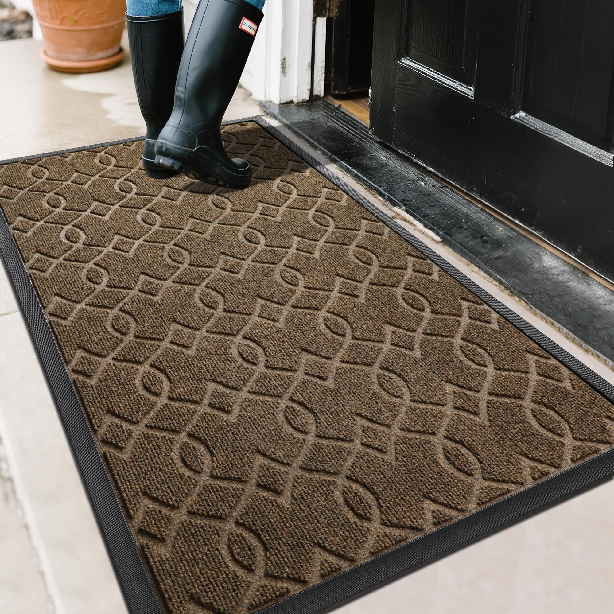 Yimobra Large Door Mat 47x32, All-Season Waterproof Doormat Outdoor Entrance, Heavy Duty Non-Slip Outside Door Mat for Garage Patio Proch Entryway Indoor, Easy Clean, Brown Image