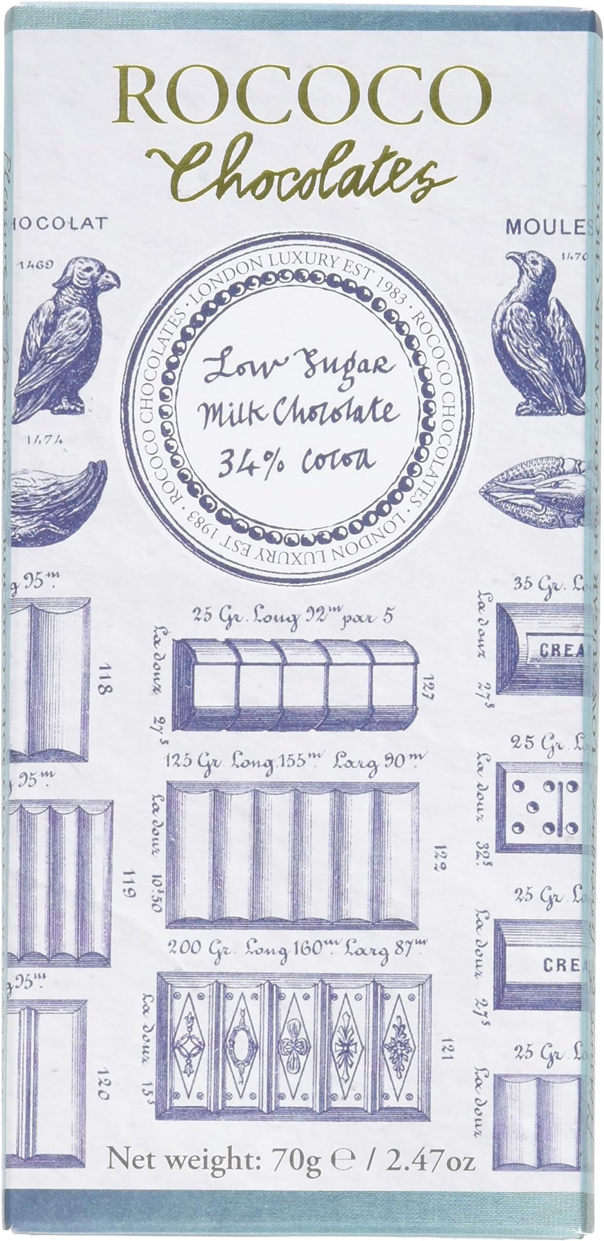 Rococo Chocolates Low Sugar Milk Chocolate Bar 70 g.