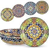 vancasso Pasta Bowls, 42 oz Ceramic Salad Bowls of 4,Large Corlorful Serving Bowls for Kitchen, Dishwasher & Microwave Safe Soup Bowls, Pasta Plates