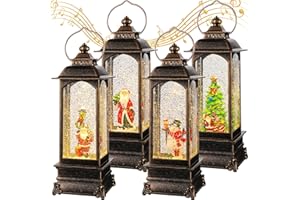 Yilloog 4 Pcs Christmas Musical Snow Globe Lantern Singing Battery Operated Plug in Musical Lighted Christmas Snow Spinning Water Glittering Snow Globe Home Decoration Gift Santa Claus Xmas Tree Decor