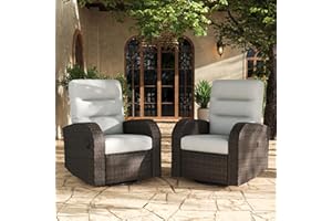 LayinSun Oversized Wicker Outdoor Swivel Glider Recliner with Adjustable Backrest & Footrest, Patio Reclining Lounge Chair - Set of 2
