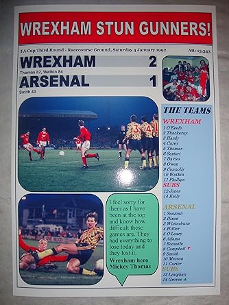 Amazon Com Sports Prints Uk Wrexham 2 Arsenal 1 1992 Fa Cup Souvenir Print Clothing