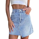 imesrun Womens Mini Denim Skirts Causal High Waisted Cute Asymmetrical Hem Summer Short Jean Skirts with Pockets