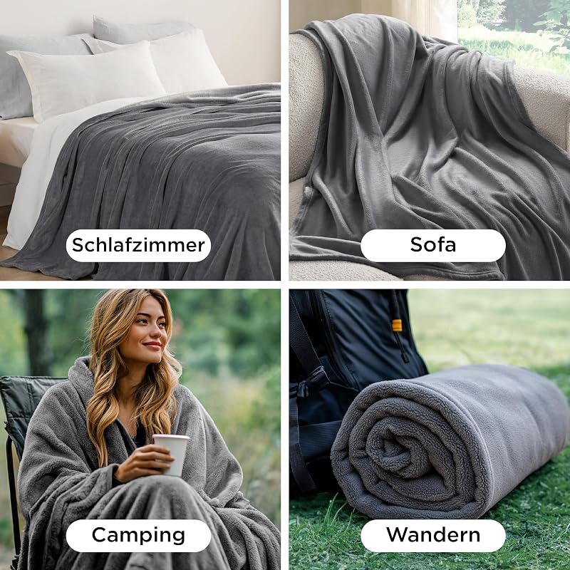 Manta Sofa Plaid Cama - Franela, 150 x 200 cm, Gris