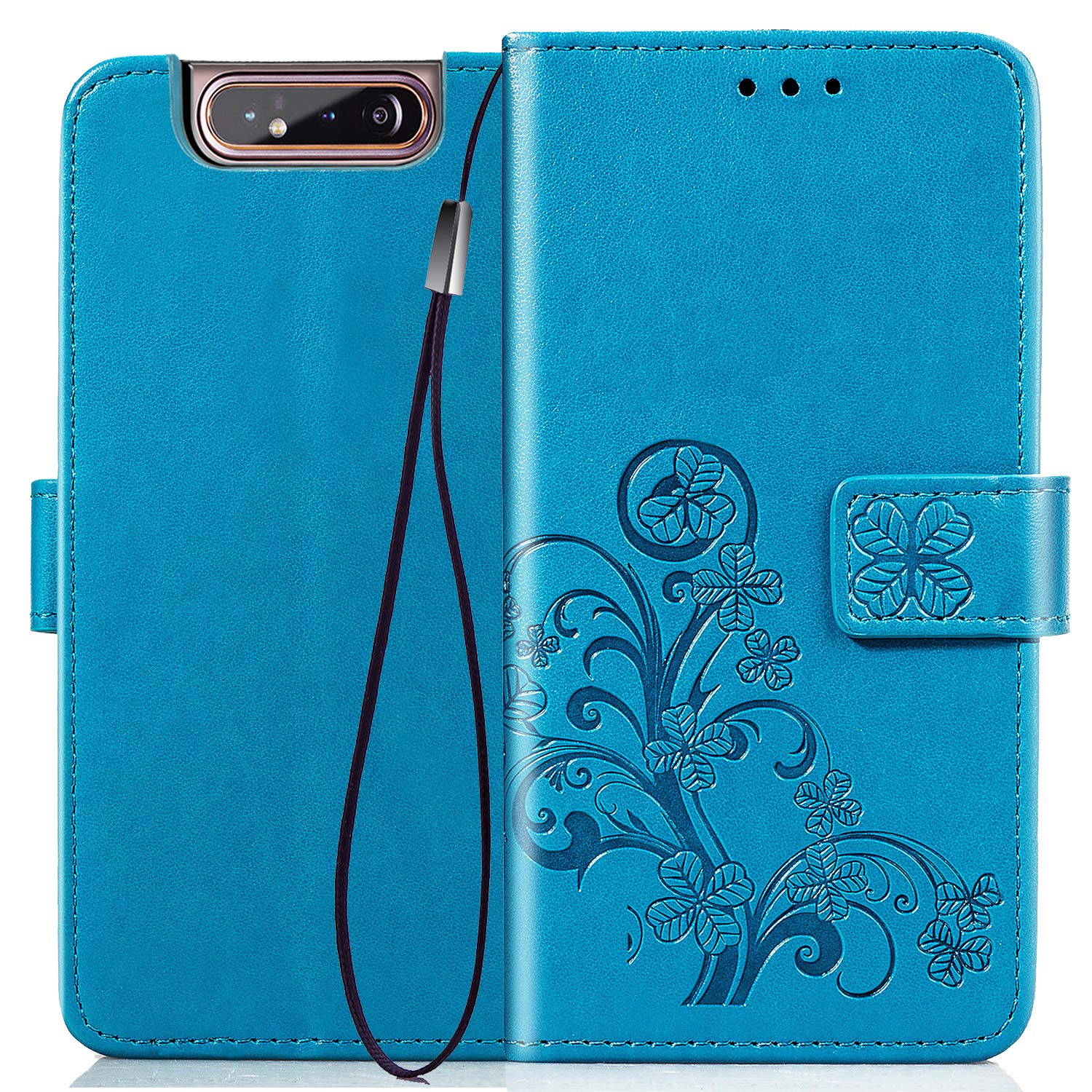 Halnziye Case for Samsung Galaxy A80, Premium Magnetic Closure Flip Leather Wallet Case [Book Desig] [Card Slots] Hard PC Phone Cover Desgined for Samsung Galaxy A80 - Blue