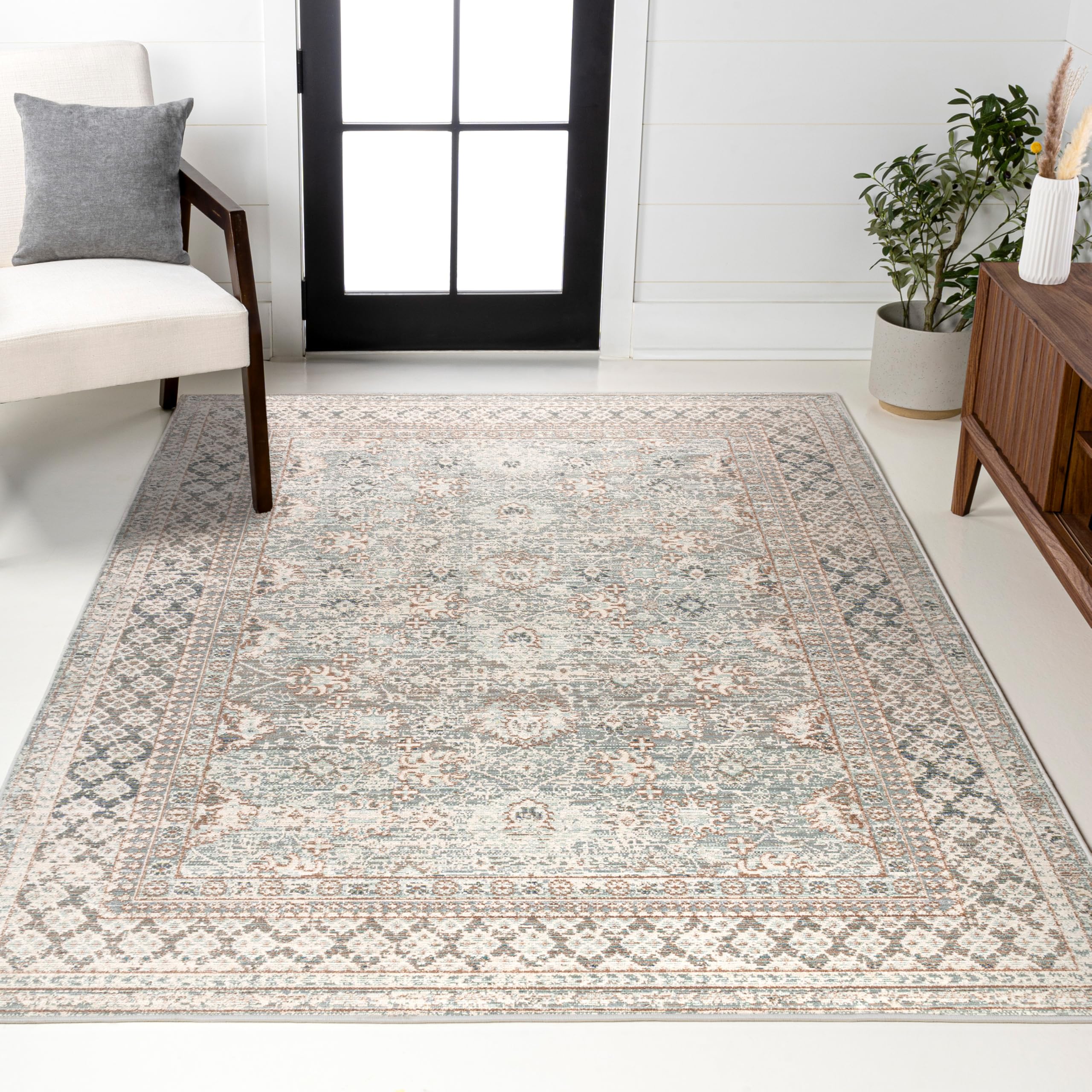 JONATHAN Y Area Rugs, Microfiber, Light Blue,Ivory, 3 X 5
