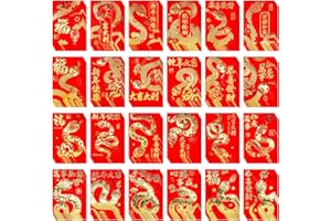 Supla 120 Pcs 24 Designs Chinese New Year Red Envelopes Bulk Lucky Money Pockets Hong Bao Lai See Red Packets Lucky Cash Envelopes for Asian Vietnamese Chinese Lunar New Year 2025 Year of the Snake